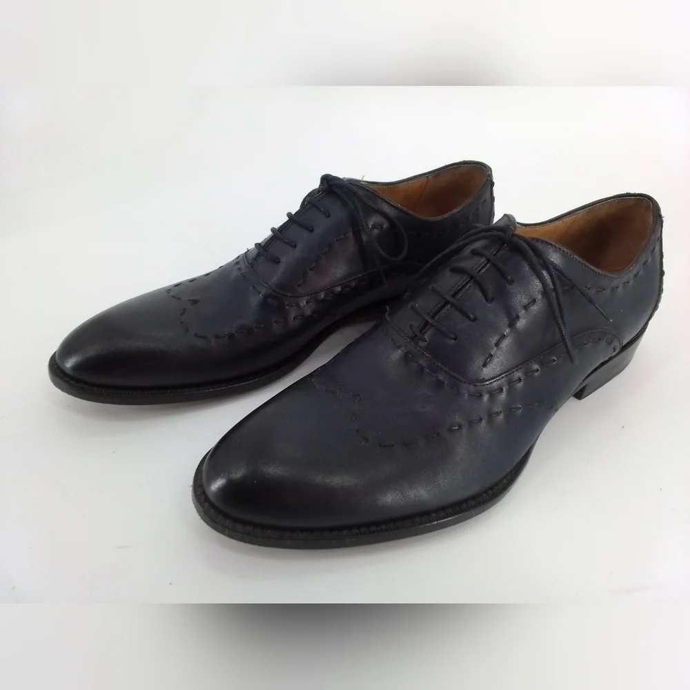 Paul Fredrick DARK NAVY Leather Dress Shoes Mens Sz 10 M Oxford BUCKSTITCH